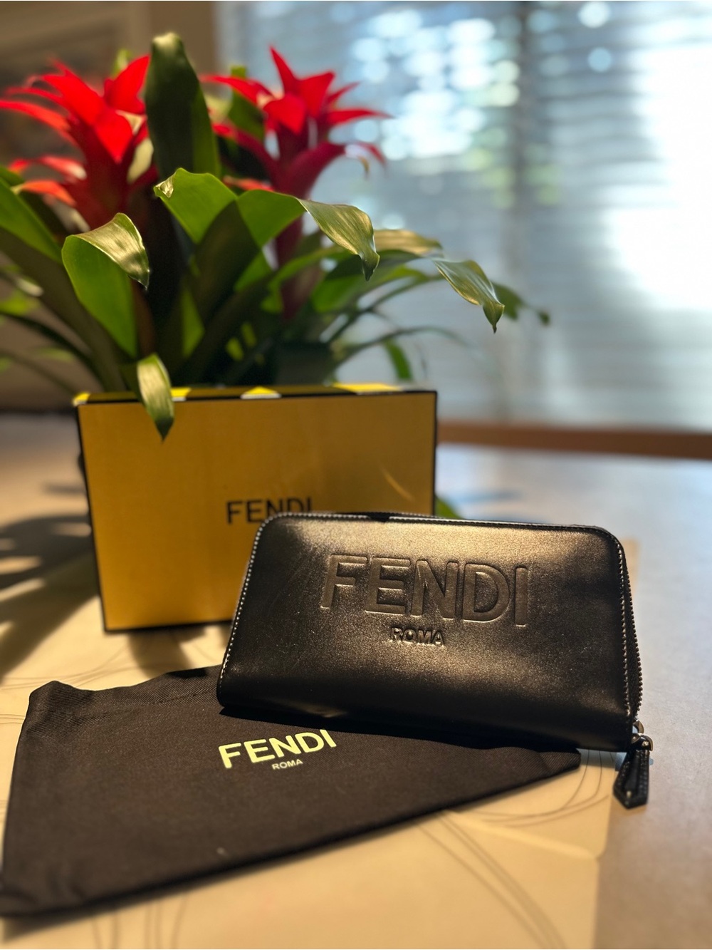 Fendi Roma Black Leather zippy  long wallet